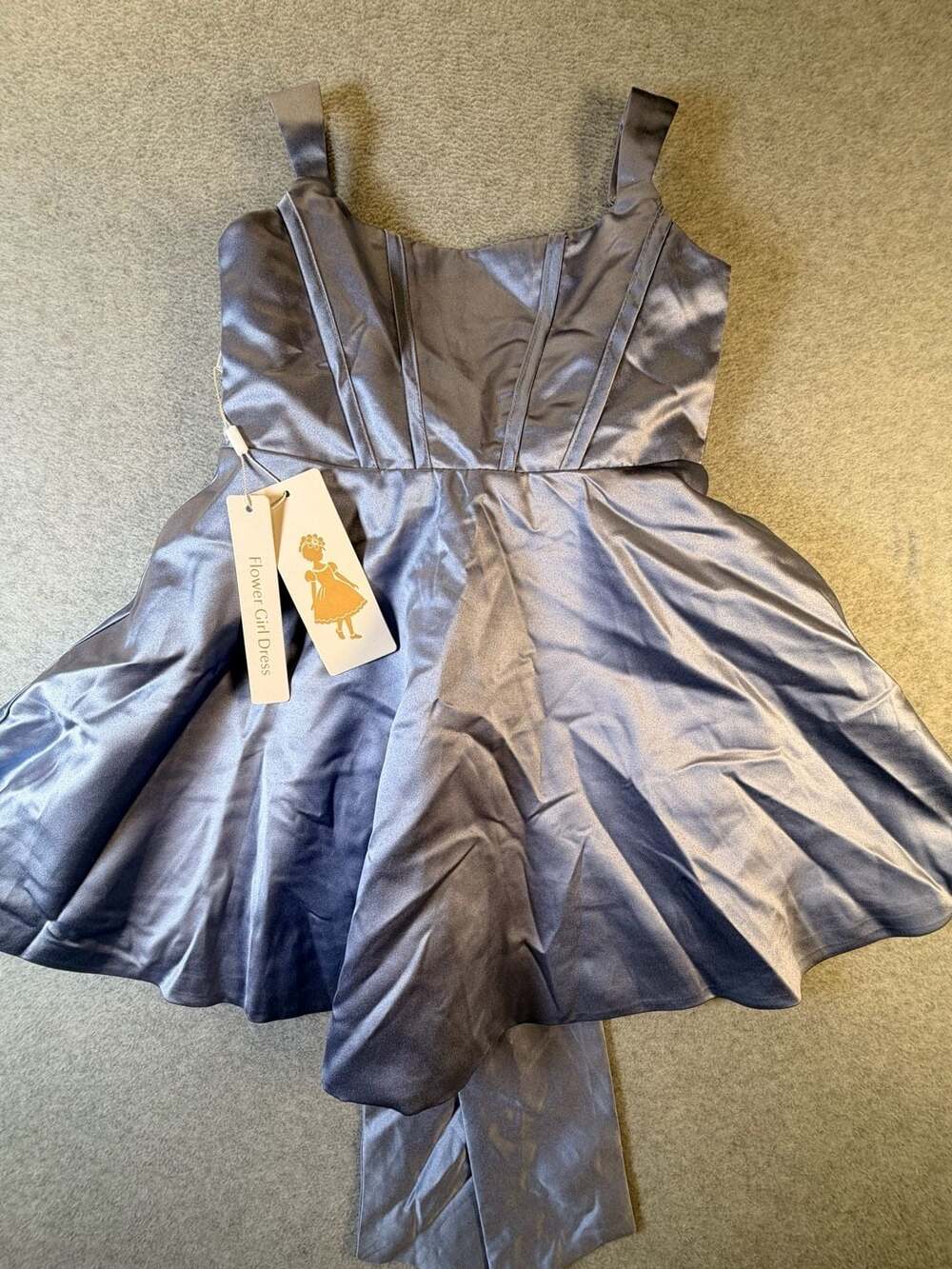 Unbranded Flower Girl Dress Size 8 Blue Satin Bow Mini Dress